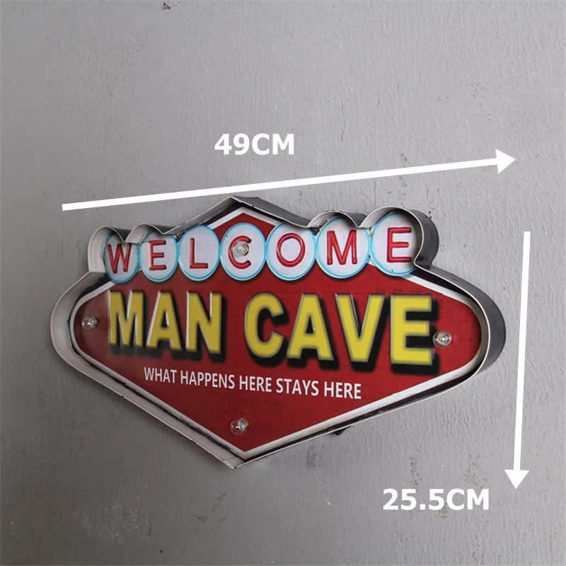 Vintage LED Metal Neon Signs, Welcome Man Cave, Decorative Bar, Pub, Home Wall Decoration, Illuminated Signboard, Hanging Sign