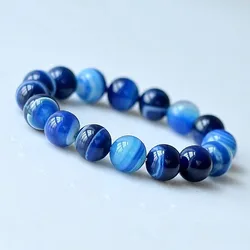 Fashion Unisex 6-8-10-12mm Beads Natural Onyx Bracelet for Women Elegant Blue Beads Men Bracelets Bangles