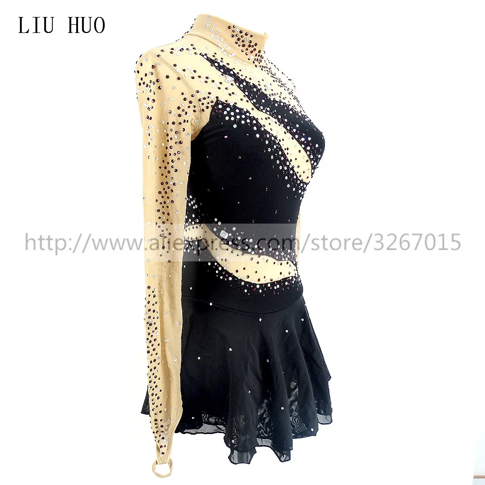 LIUHUO Ice Figure Skating Dress Women\'s Girls Black Aldult Competition Performance Costume Leotard Rhythmic Gymnastics Roller