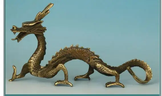 Pure Copper  Gilt Tastefully Chinese OldTastefully Chinese Old  Collection Handmade Carved Dragon Statue Decor