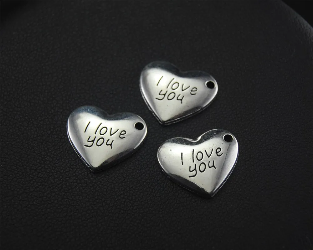 10pcs  Silver Color i love you heart Charm Pendant DIY Necklace Bracelet Findings 11x13mm A1426