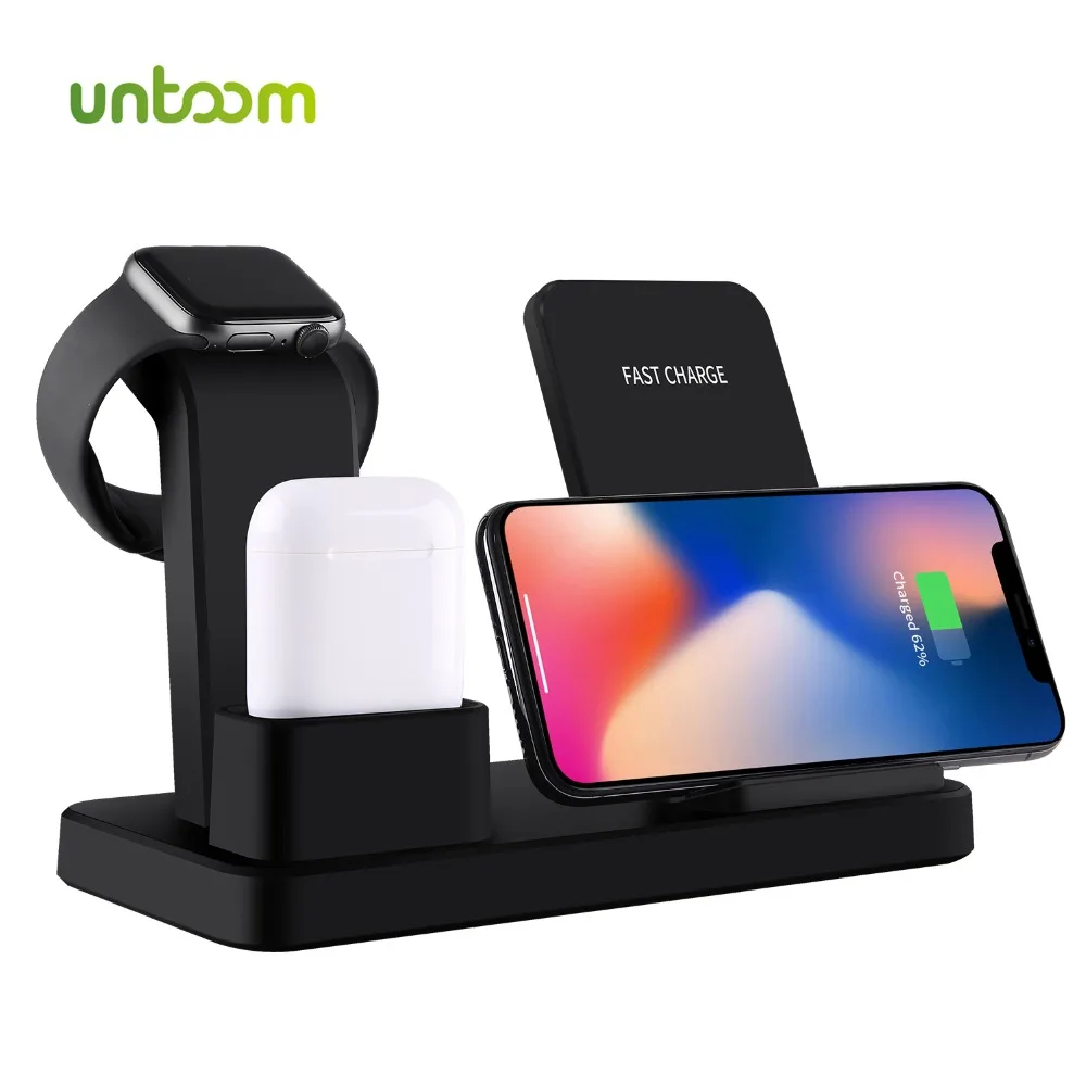 

Untoom 3 in 1 Wireless Charger for Apple Watch Series 1 2 3 4 for iPhone Xs Xs Max Xr X 8 8Plus for Airpods Charger Dock Station