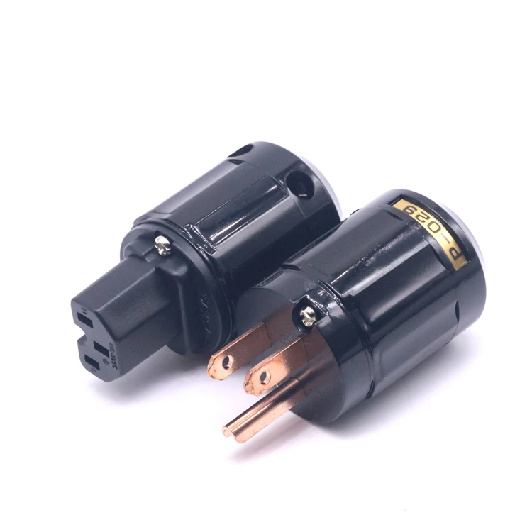 Pair Hi-End Pure Copper P-029& C-029 US power plug IIEC connector Hifi audio Amplifie AC power cord cable plug socket connector