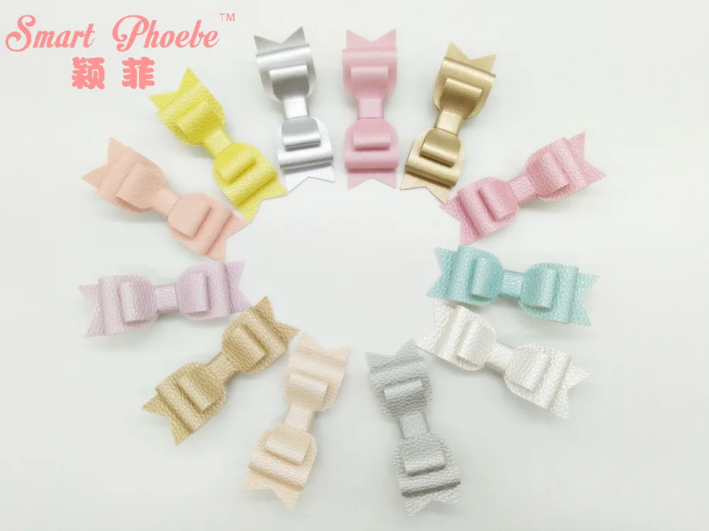 

Boutique 24pcs Fashion Cute PU Leather Bow Hairpins Solid Kawaii Glossy Double Layers Bowknot Hair Clips Headwear Accessories