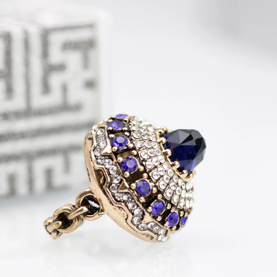 Exquisite Turkish Natural Stone Vintage Rings For Women Antique Gold Color Full Crystal Big Wedding Rings Jewelry 2018 New Style