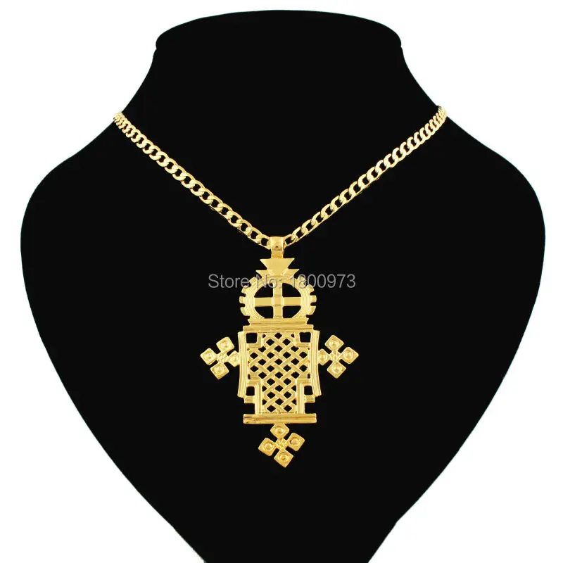 Adixyn Newest Ethiopian Cross Pendant Necklace Gold Color Ethiopia Item Jewelry Africa Women Men Gift