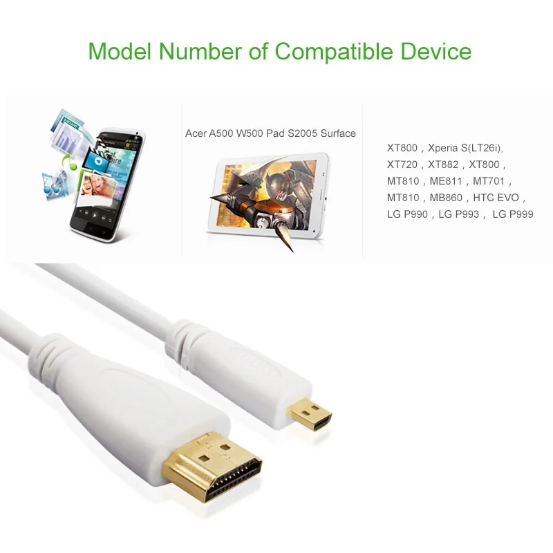 Kabel MicroHDTV 3ft 1m1.5m 2m 3m 3D 4K * 2K męski-męski wysokiej jakości pozłacana Adapter HDTV do telefonu Tablet kamera HDTV