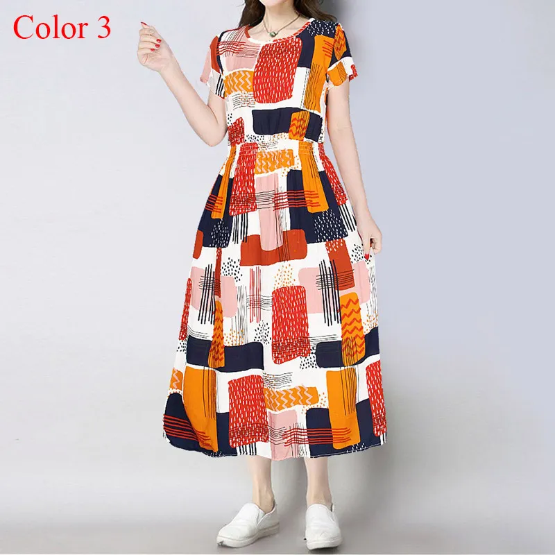 Women Summer Dress 2019 Print Beach Dress Women Short Sleeve Boho Summer Beach Dress Elastic Waist A Line Long Dresses Sundress