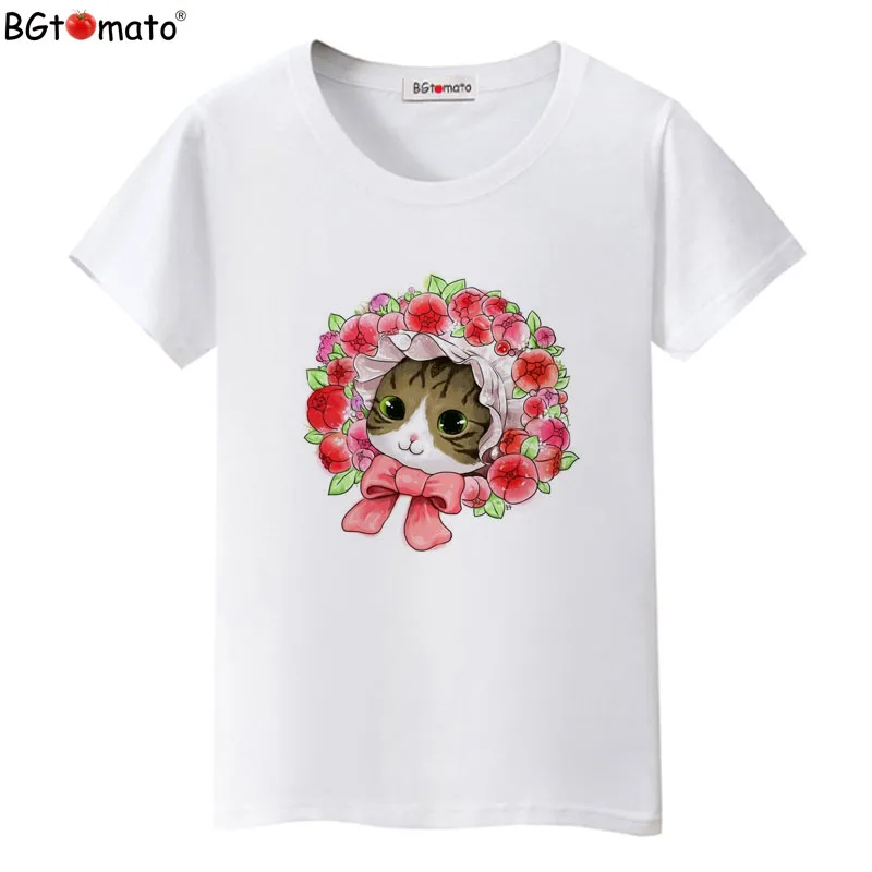

BGtomato Lovely cat kawaii tshirt women hot sale top tees Short sleeve casual summer shirts