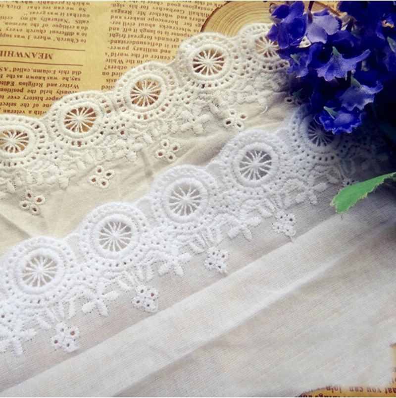

10 yard 7cm 2.75" wide ivory/white fabric cotton embroidery lace trim ribbon 101700L4K620