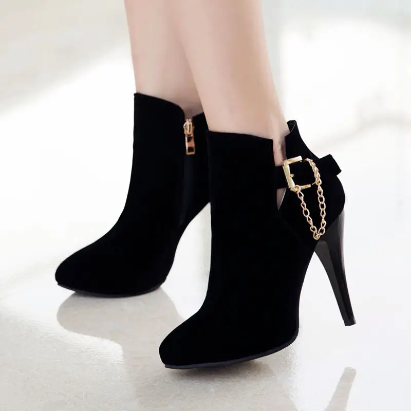 BLXQPYT Big Size 33-50 Women Sexy High Heels Short boots Autumn Winter Shoes Pointed Toe Platform Knight New Boots 2-3