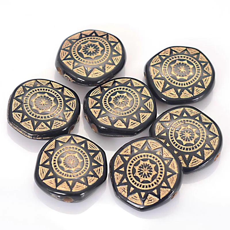50Pcs 18MM Plating Acrylic Flat Round Shape Sun Chakra Talisman Plastic Antique Design Spacer Charm Beads For Diy Jewelry Making