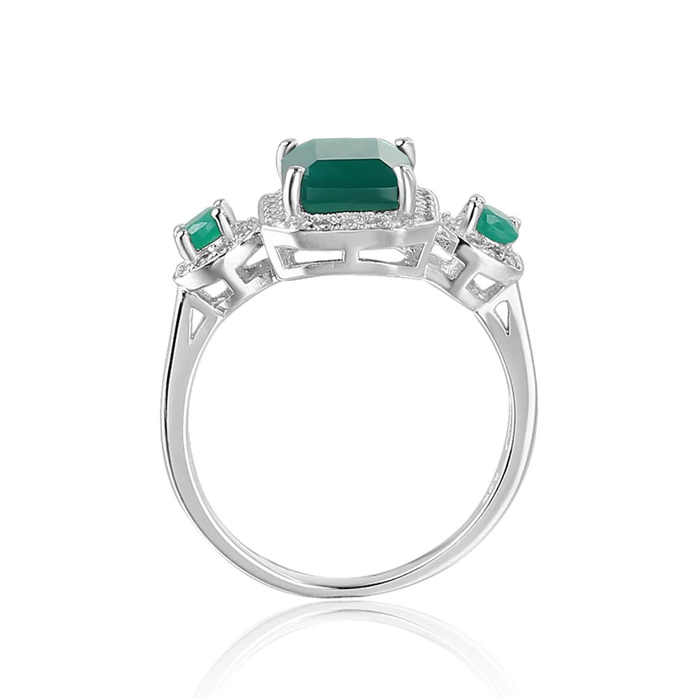 Gem\'s Ballet  2.28Ct Emerald Cut Natural Green Agate Gemstone Vintage Rings Solid 925 Sterling Silver Fine Jewelry For Women