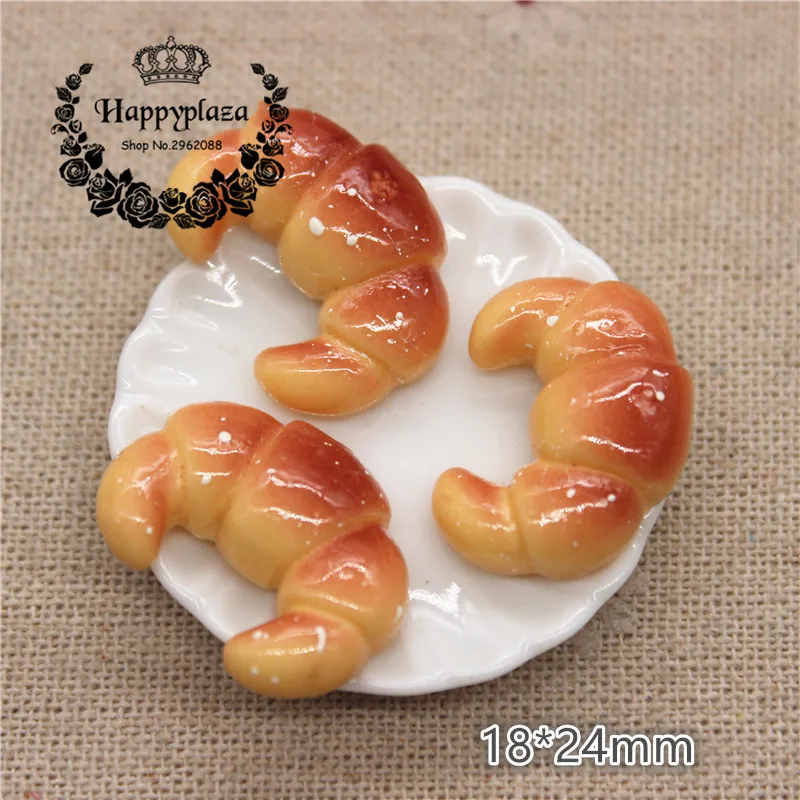 10pcs 18*24mm Cute Resin Croissant Bread Simulation Food Art Flatback Cabochon DIY Craft Decoration