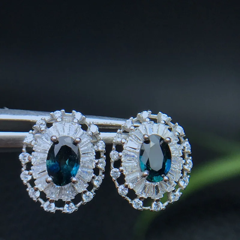 

Blue Sapphire Earrings Stud 925 Sterling Silver Fashion Princess Engagement Wedding Accessories