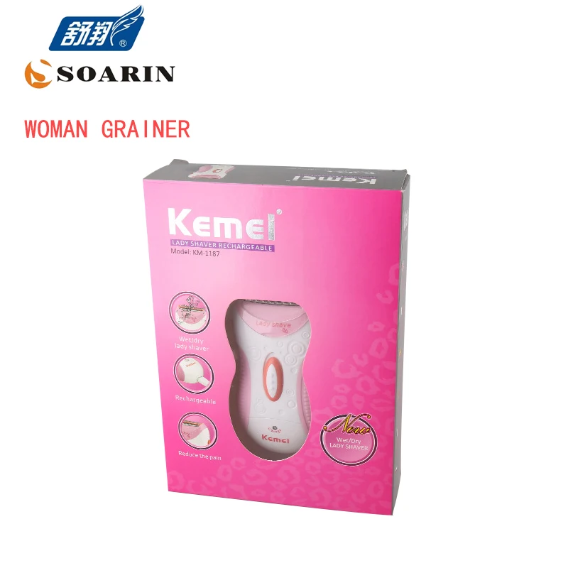KEMEI-جهاز إزالة شعر الإبط للنساء ، جهاز إزالة الشعر الوردي فقط ، ماكينة حلاقة قابلة لإعادة الشحن ، للجسم