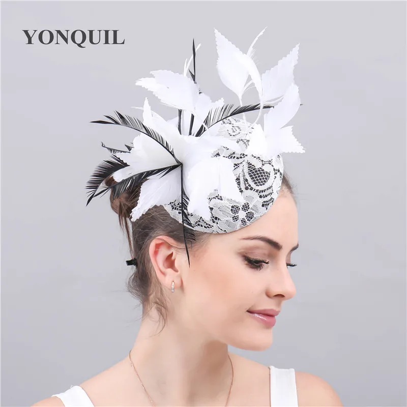 

Fancy Feathers Wedding Hats Accessory Fascinatos Party Chapeau Women Hair Clips Elegant Ladies Bridal Lace Bases Feathers Fedora