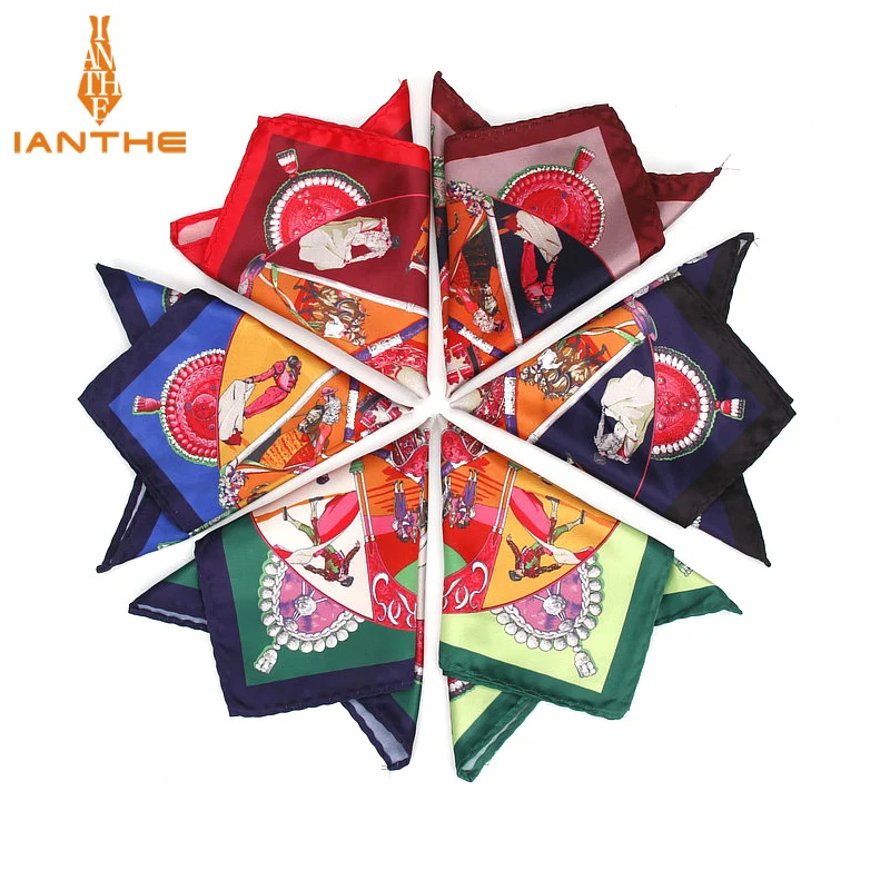 Men's Brand Handkerchief Vintage Printed Pocket Square Soft Silk Hankies Wedding Party Business Hanky Chest Towel Gift 24*24CM