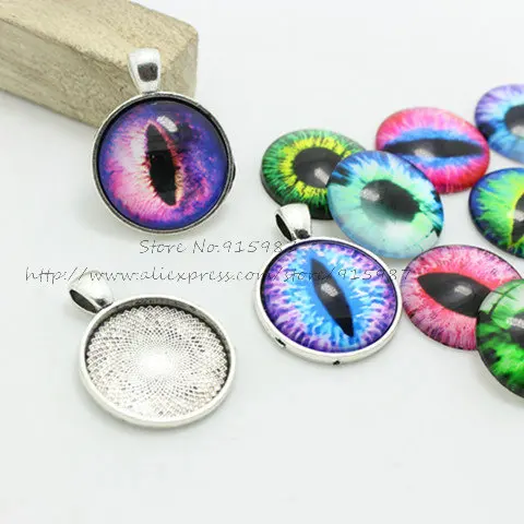 Sweet Bell Fashion mix eyes pendant Charms newest glass cabochon  jewelry  Three color 28*36mm  6pcs D0933