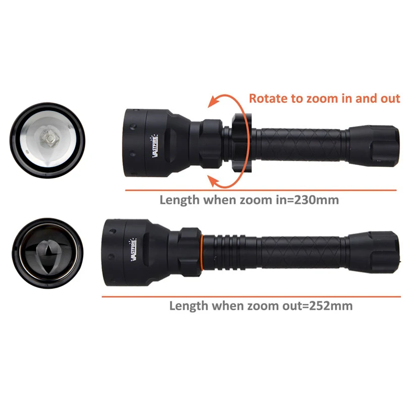 XP-E2 Tactical Hunting Flashlight Zoomable 500 Yards 55mm Lens UF-1405 pistol light+Rifle Scope Mount+2*18650+USB Charger+Switch
