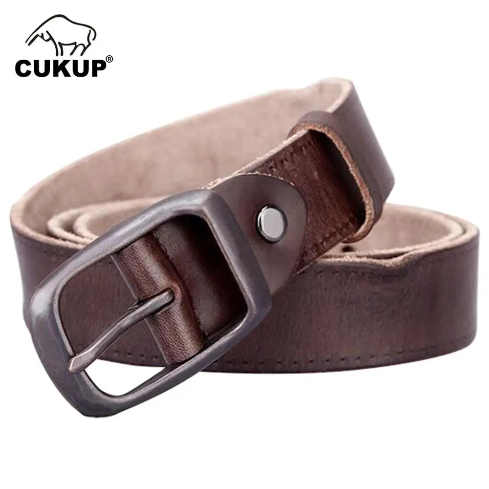 

CUKUP Ladies Quality Pure Cowhide Leather Belts Pin Buckle Casual Styles Jeans Cowskin Genuine Belts Unisex 3.3cm Width NCK179