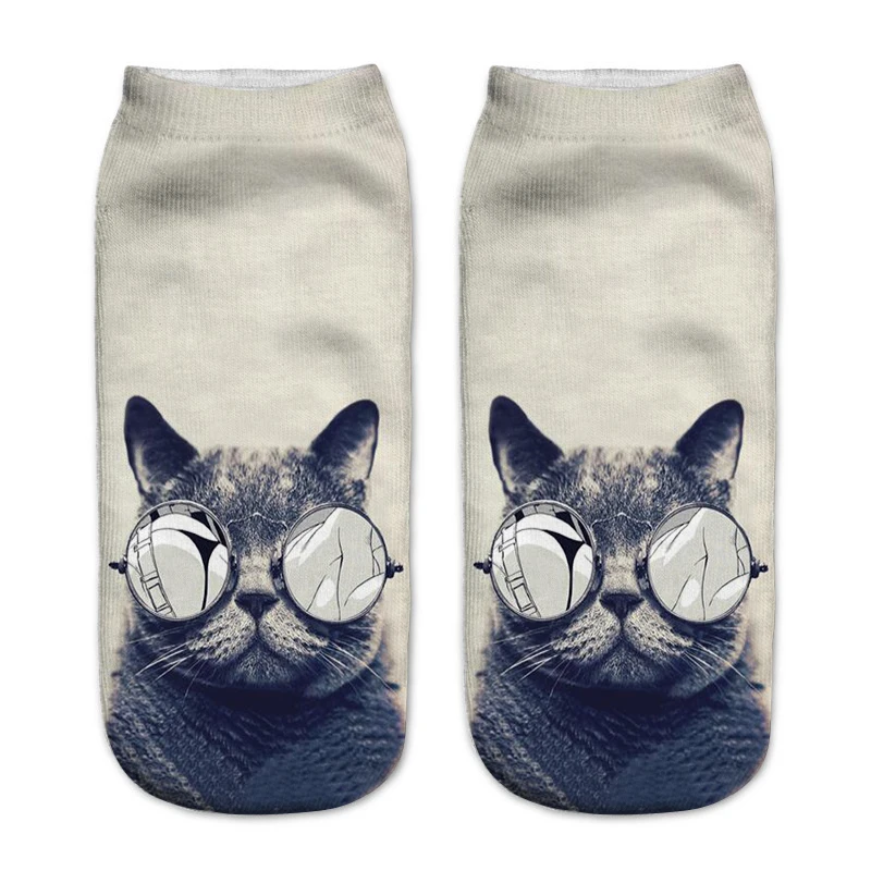 SLMVIAN-calcetines con estampado de gato en 3D para mujer, calcetín de marca, a la moda, con patrón de gato, medias femeninas divertidas de tobillo bajo