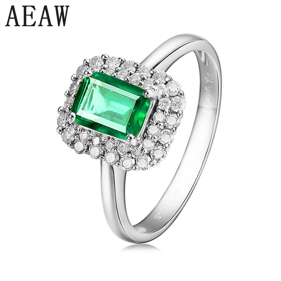 1.8CT Fine Jewelry Customized Collection Real 14K White Gold AAA Colombian Lab Created Emerald Gemstone Wedding Rings for Women