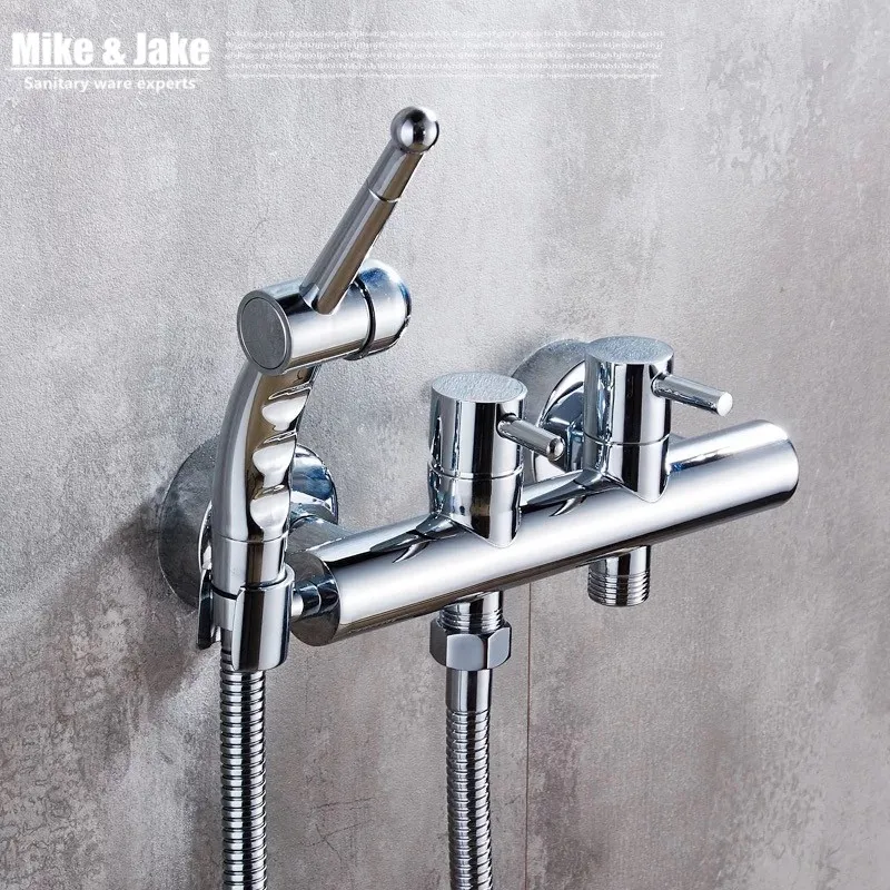 Bathroom bidet mixer hand shower with holder Brass wall mounted faucet for bidet and closestool bidet shattaf set