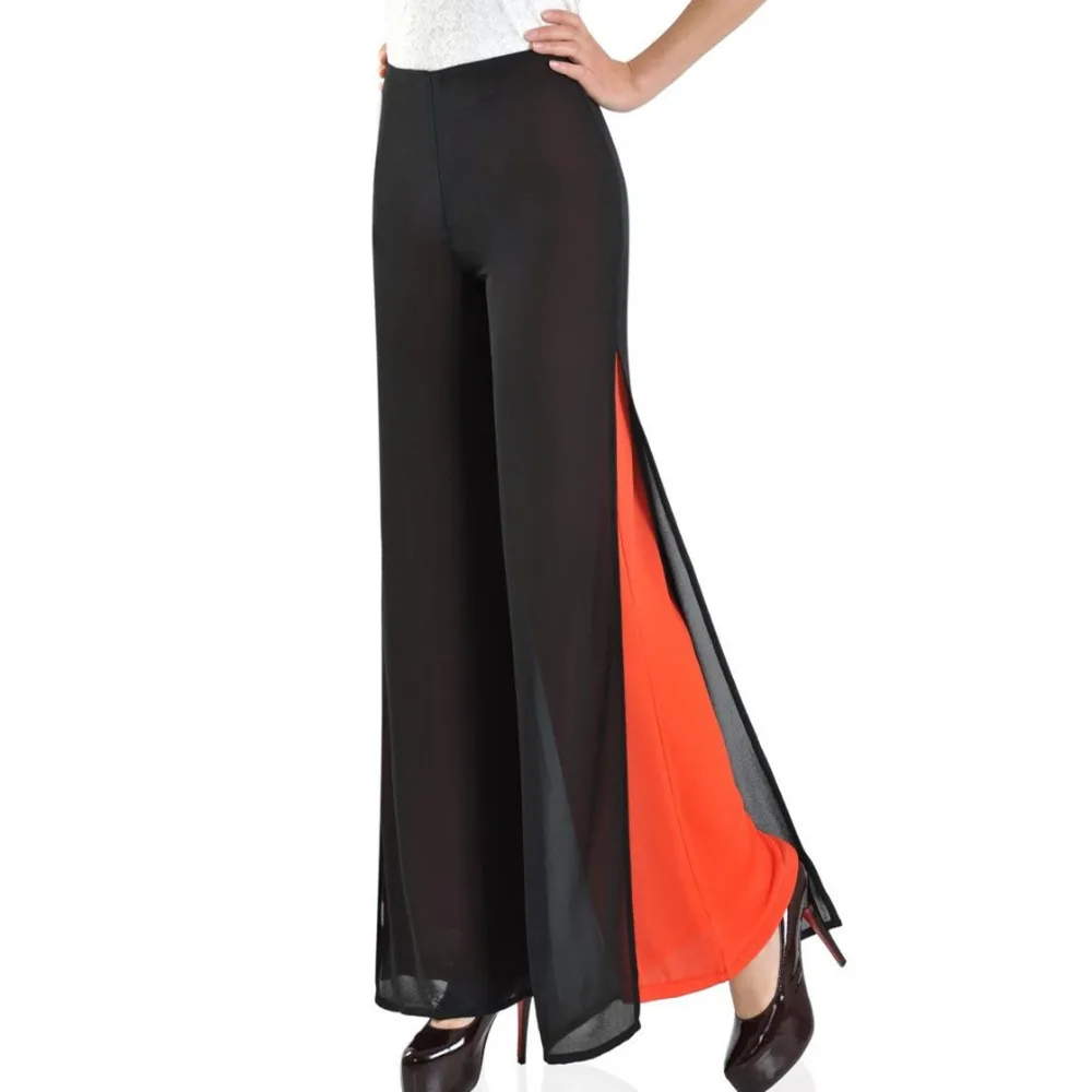 Novelty High Waist Pants Women New Fashion Summer Chiffon OL Casual Wide Leg Pant Trousers Work Pants Long Trousers Female