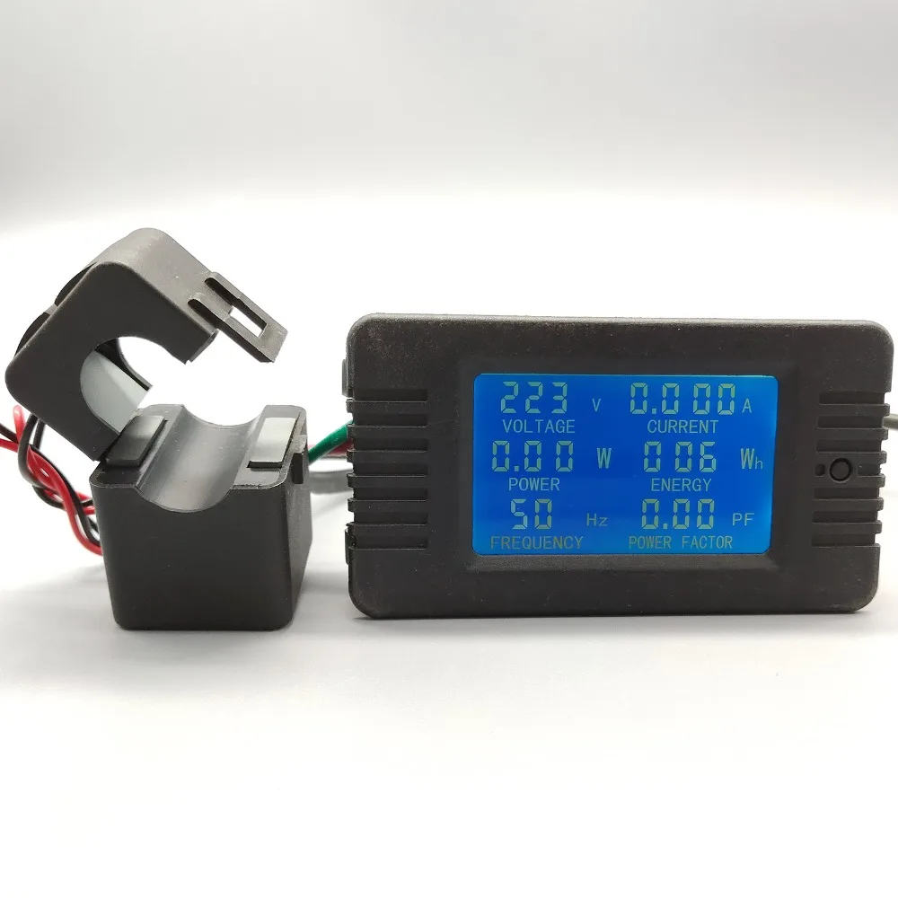 6 in 1 AC 100A Digital Voltmeter Ammeter Energy Power Power Frequency Factor Current Panel Meter Detector 110V 220V LCD Blue