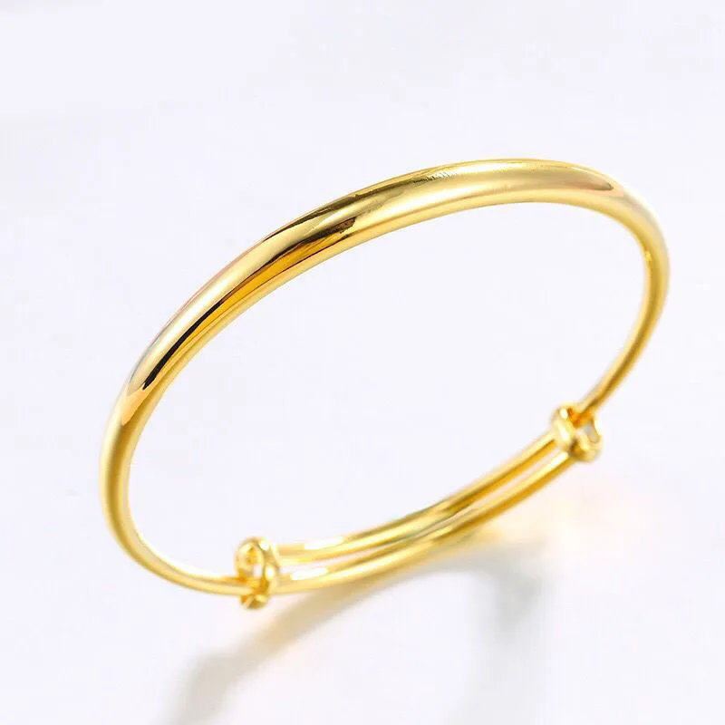 MxGxFam Classic Smooth Bangles and Bracelets ( adjusted ) for Women Fashion Jewelry Push Design 24 k Pure Gold Color