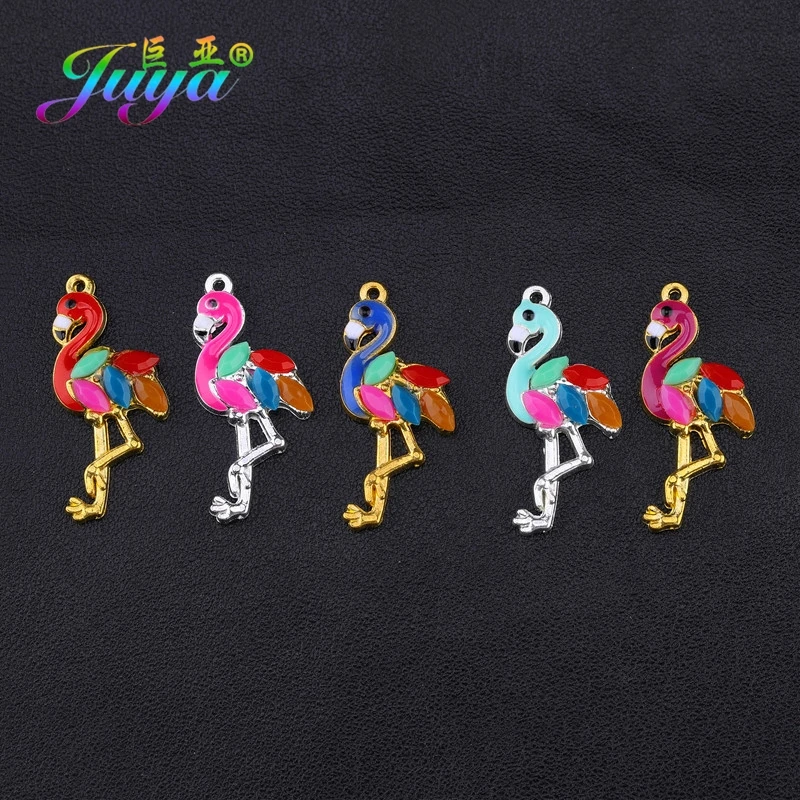 Juya Handmade Enamel Charms DIY Colorful Resin Animal Flamingo Bird Flower Charms For Bracelets Necklace Earrings Making