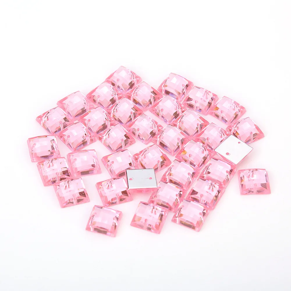 10mm 100 pcs quảng trường với hai lỗ Long Lanh Crysta May Trên Rhinestone Acrylic Flatback May Hạt Cho DIY May đồ trang sức