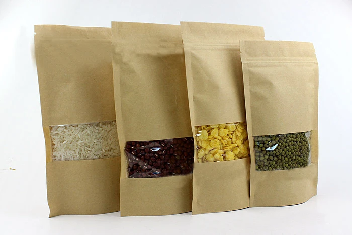 9*14+3cm 100pcs Food Bags Kraft Paper Ziplock Window Bag For Gift/tea/candy/jewelry/bread Packaging Paper Diy Jewelry Display