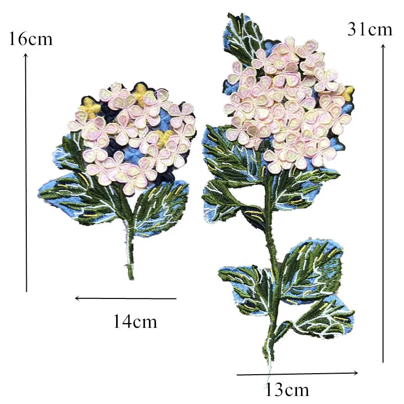 2PCS Embroidered 3D Flowers Sew On Patches Hydrangea Lace Ribbon Edge DIY Trimmings Patch Applique For Craft Wedding Bridal