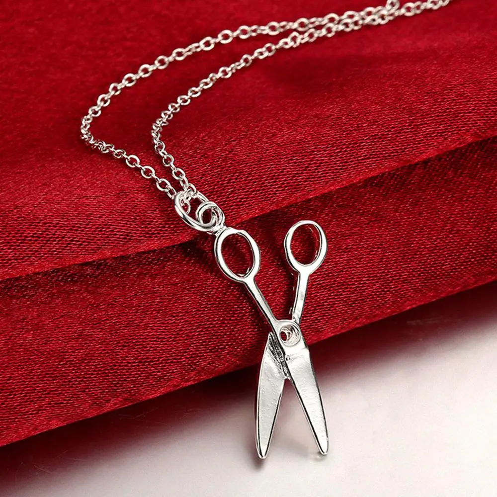 New Arrival 925 Silver Cute Small Scissors Necklaces Pendant For Women Silver Color Fashion Jewelry