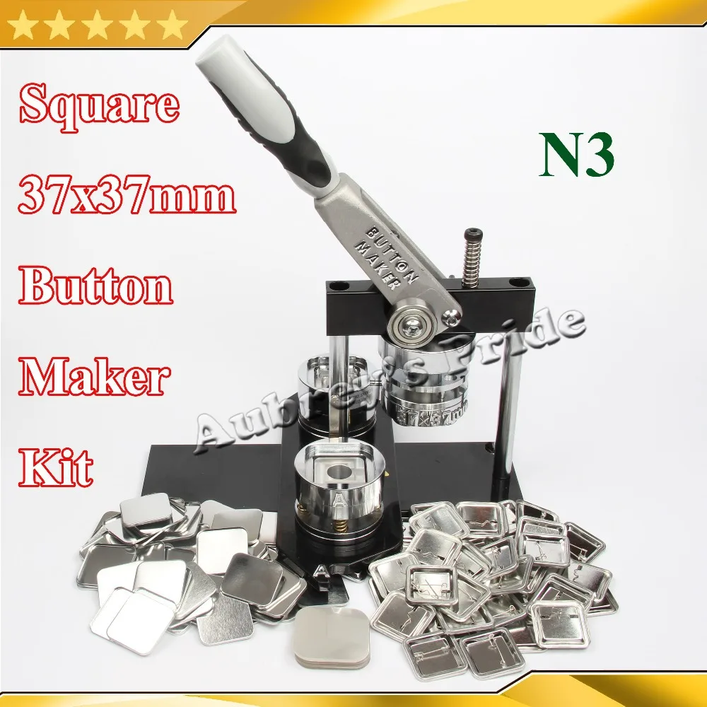 NEW Professional N3 Square 37x37mm Badge Button Maker Machine +100 Set Metal Pinback Button Supplies