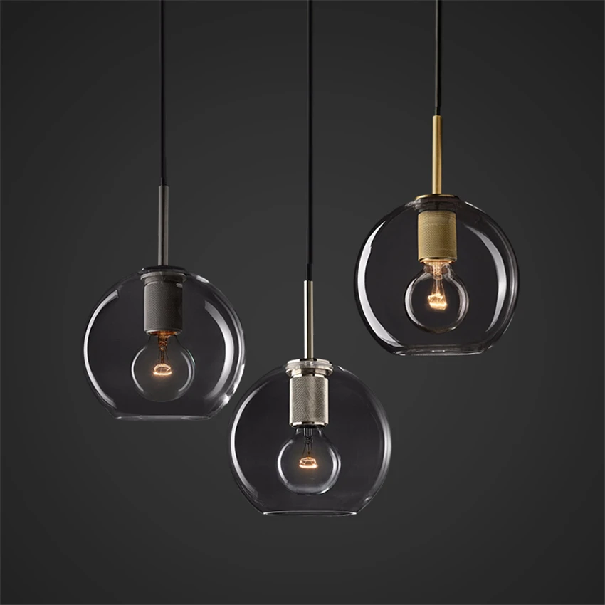 

American Loft Single Head Glass Pendant Lights Industrial Nordic Modern Hanging Lamps Bedroom Clothing Shop Restaurant Fixtures