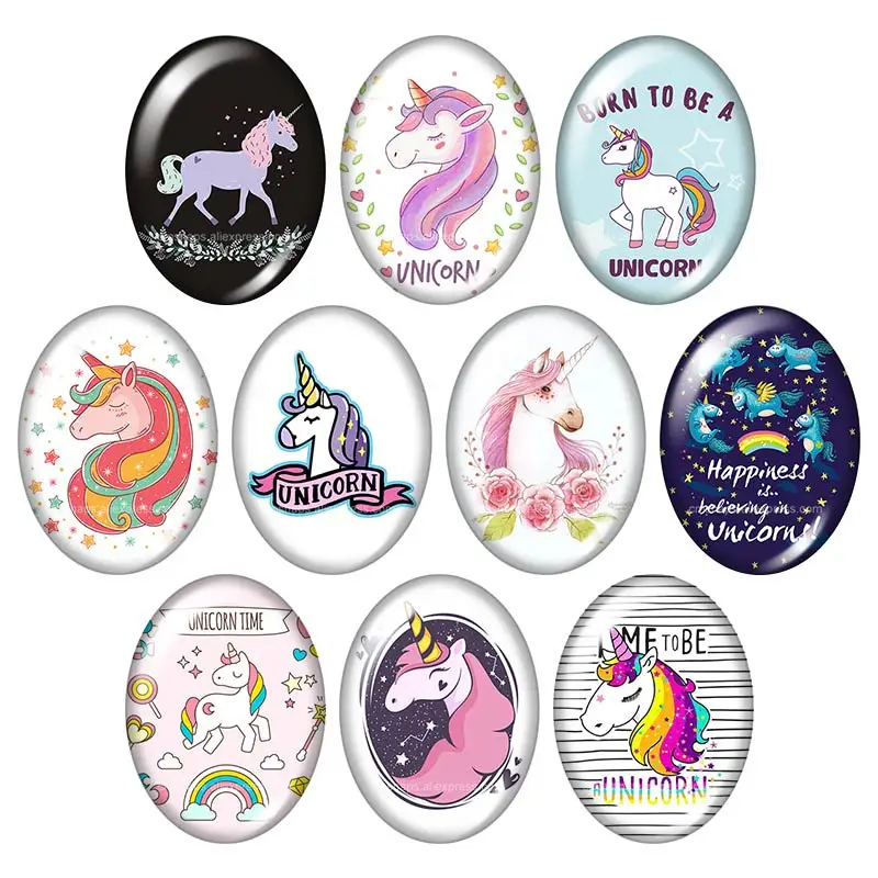 Beauty Magical Unicorn Dream 13x18mm/18x25mm/30x40mm mixed Oval photo glass cabochon demo flat back Jewelry findings