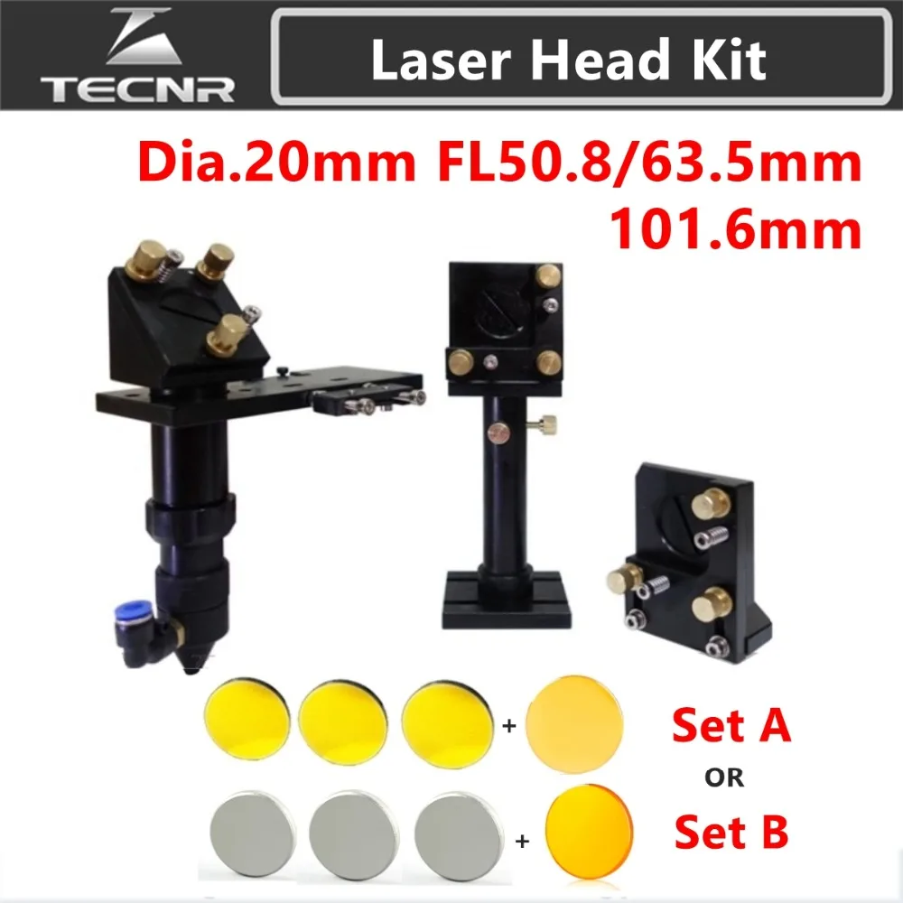 Tecnr conjunto de cabeça do laser co2 + reflexivo si espelho 25mm + eua lente foco 20mm para gravação a laser máquina corte