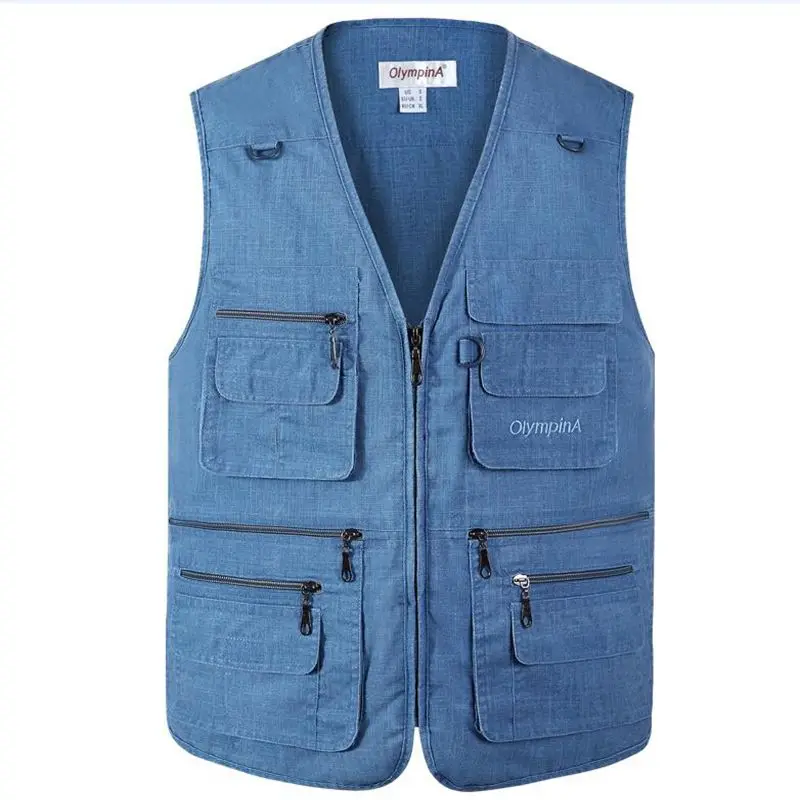 New Photography Vests Man Cotton Casual Wasitcoat For Men Vest With Many Pockets Summer For Men Zipper Regular Men\'s Sweatshirts