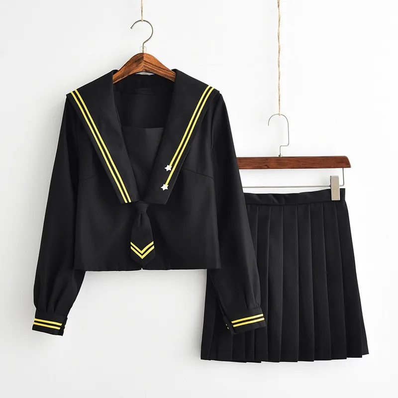 Lady School Uniform Girls Long Sleeve Embroidery Collegue Suit Top Skirt Tie Uniform Pleated Sailor Wear JK Uniform  D-0190