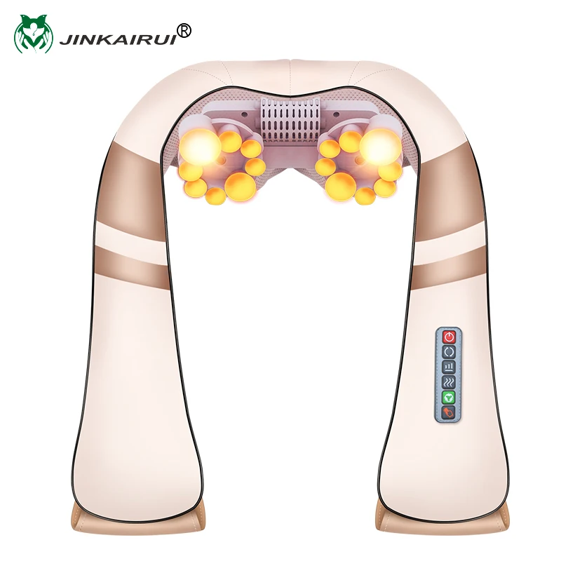 JinKaiRui Neck Back Shiatsu Massager For Pain Relief Electric 3D Deep Kneading Portable Full Body Massagem With Heat Therapy