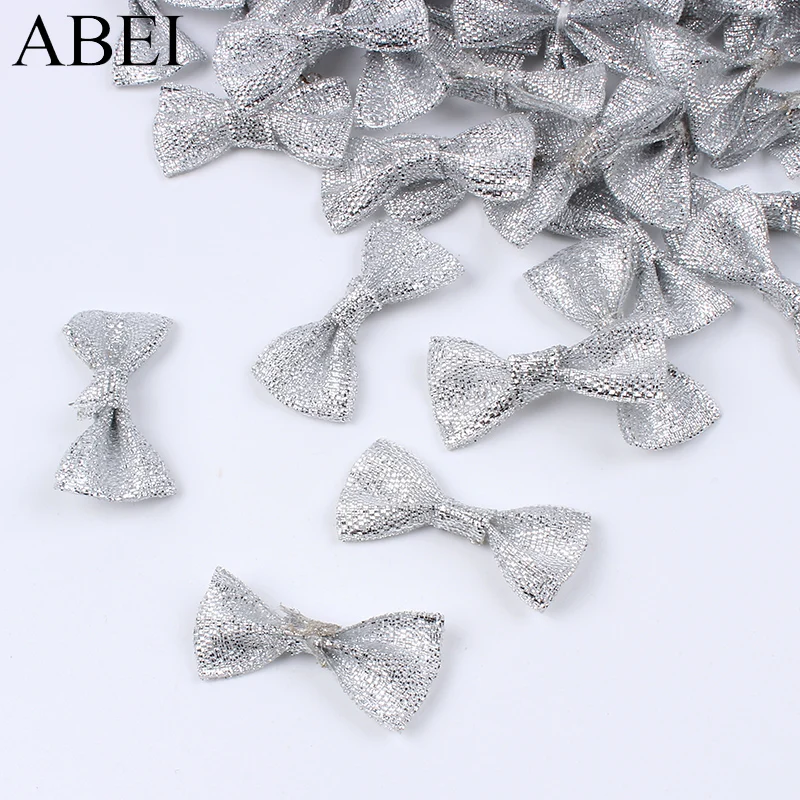 100pcs/lot Gold Silver Bows Handmade mini Bow Ties For Wedding Candy Box Party Gift Bag Scrapbook Decoration Garments Accessorie