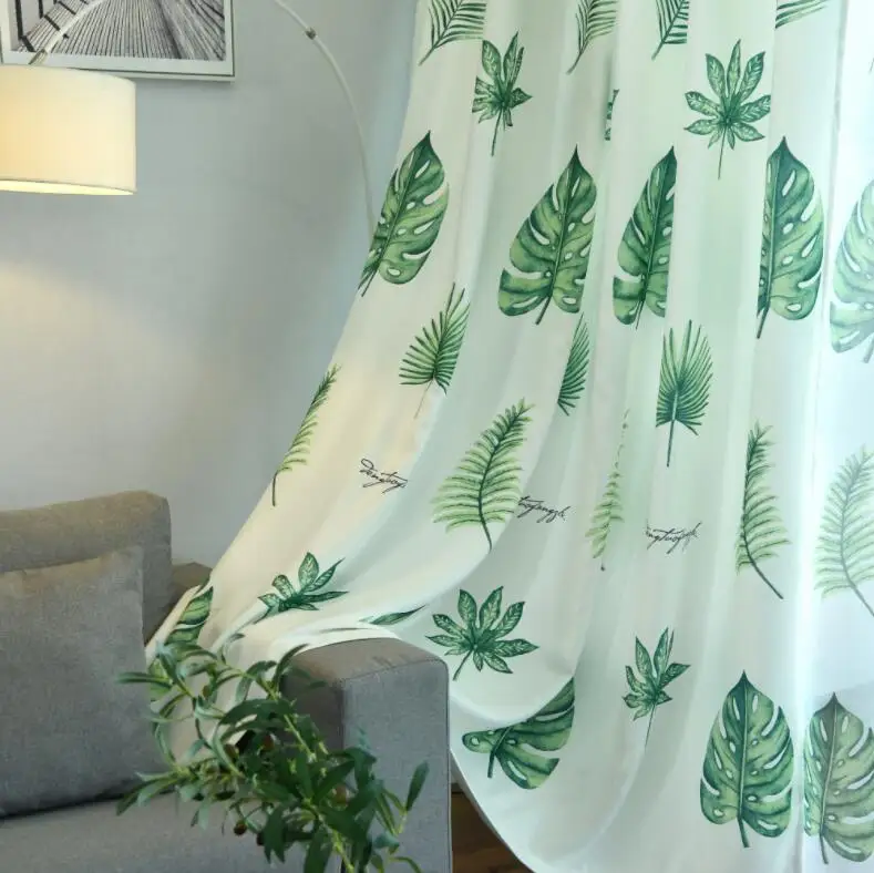 INS Palm Printed Blackout Curtains for Living Room Green Leaves Palm Tree Tulle Veil Liner Cortinas Bedroom Window Treatments