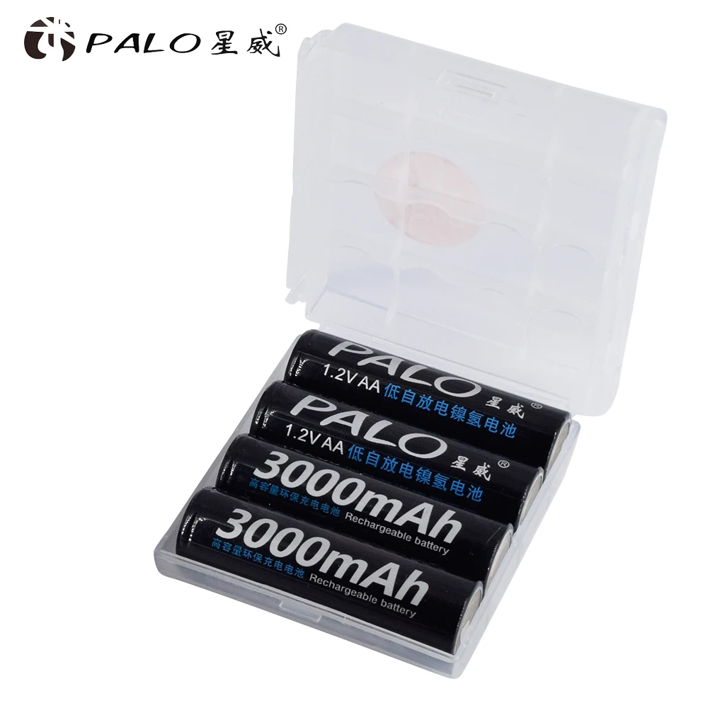 PALO 4/8/12/16pcs AA Battery Ni-MH 3000mAh 1.2V AA Rechargeable Batteries AA Bateria Baterias + 2pcs Battery Hold Case Boxes
