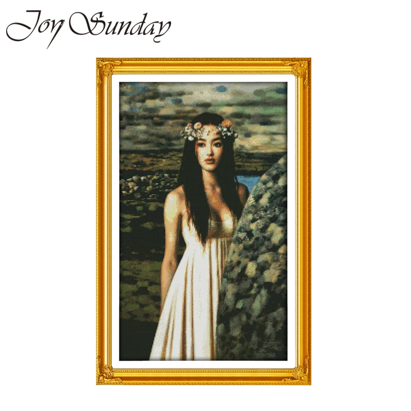 Joy Suanday Cross Stitch Embroidery Aida Fabric Watching the sea 14 11CT DMC Thread Water Soluble Canva Stitch Cross Needlework