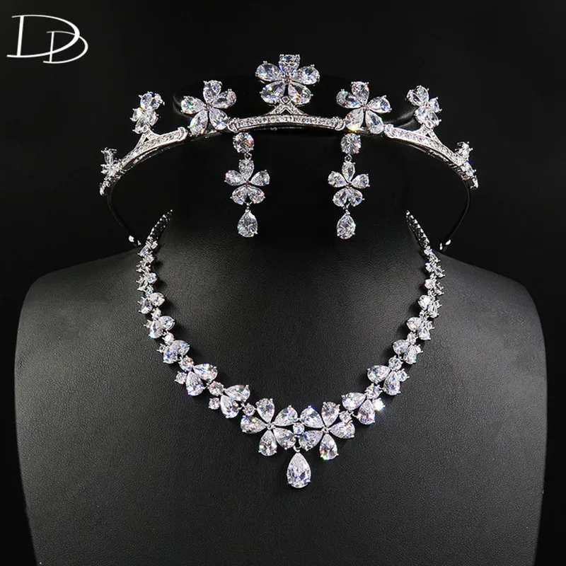 

DODO Romantic Cherry Wedding Jewelry Set Shine AAA Cubic Zircon Tiara Necklace Earrings Sets Real White Gold Color Bijoux D15361