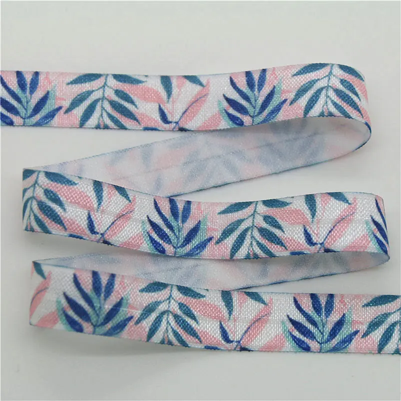 DHK 5/8'' 5yards tropical cactus bird  printed Fold Elastic FOE stretch ribbon hairbow headwear headband DIY Wholesale C1539