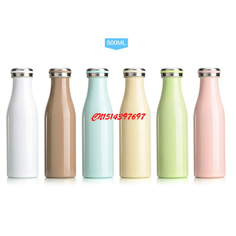 50pcs/lot 350/500ML Children Cute Milk Bottle Thermo Cup Portable Stainless Steel Vacuum Flask Coffee Mug FF18070304